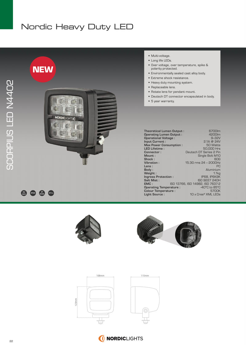 Nordic N4402 SCORPIUS 19-32V - Heavy Duty LED Work Lamp