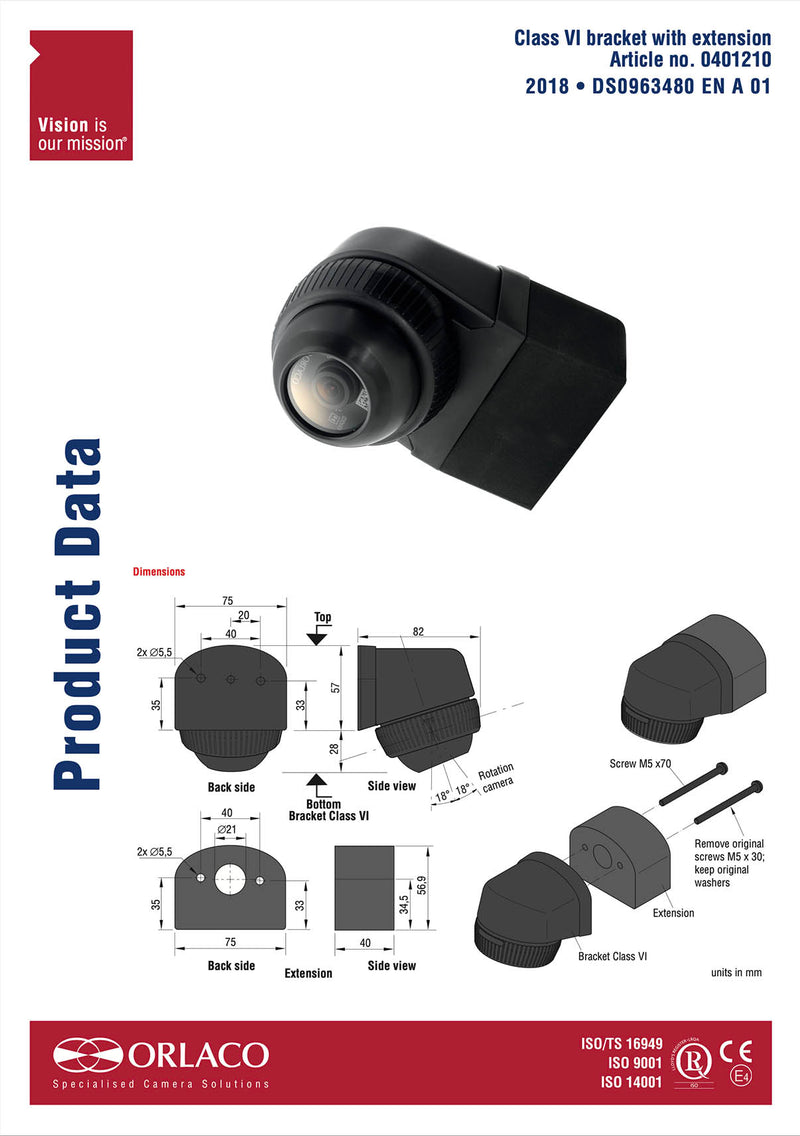 Orlaco Compact Camera bracket with extension