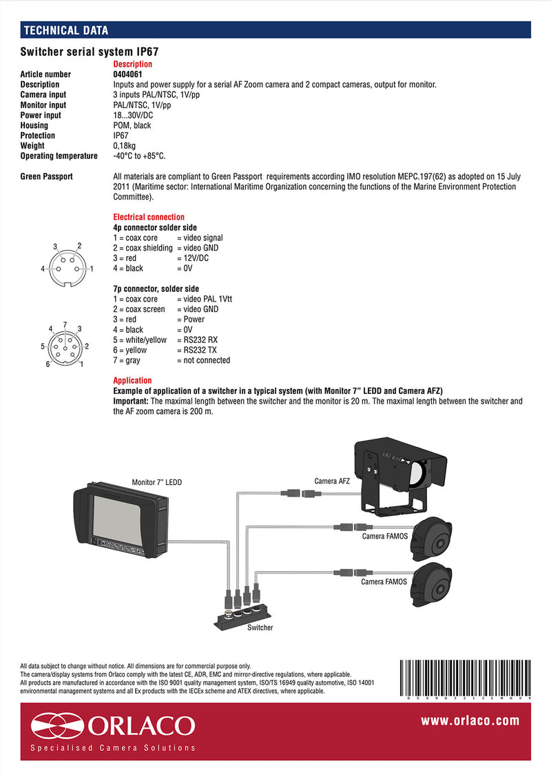Orlaco Camera Switcher Serial IP67