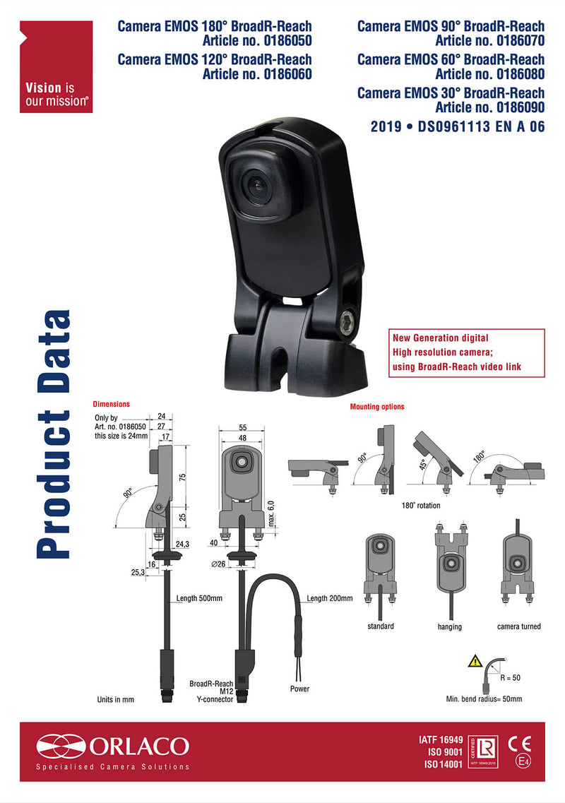 Orlaco EMOS Automotive Ethernet BroadR-Reach camera 30º