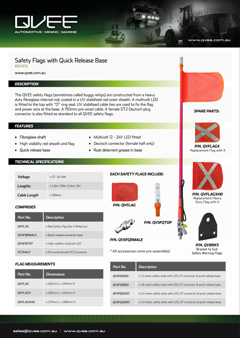 QVSF3000 Safety Flag 3.0m with Quick Release Base & Wired connector