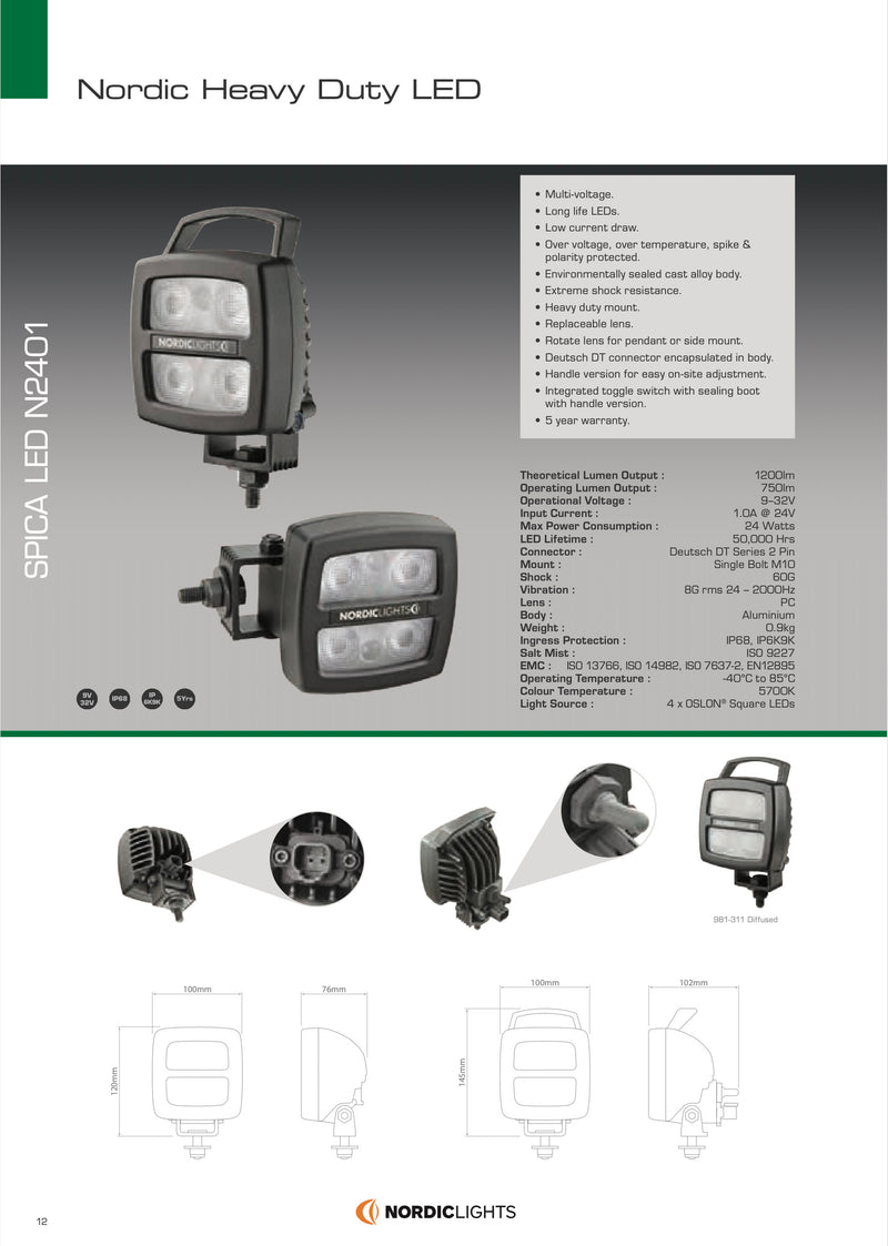 Nordic N2401 SPICA 9-32V W/Handle - Heavy Duty LED Work Lamp