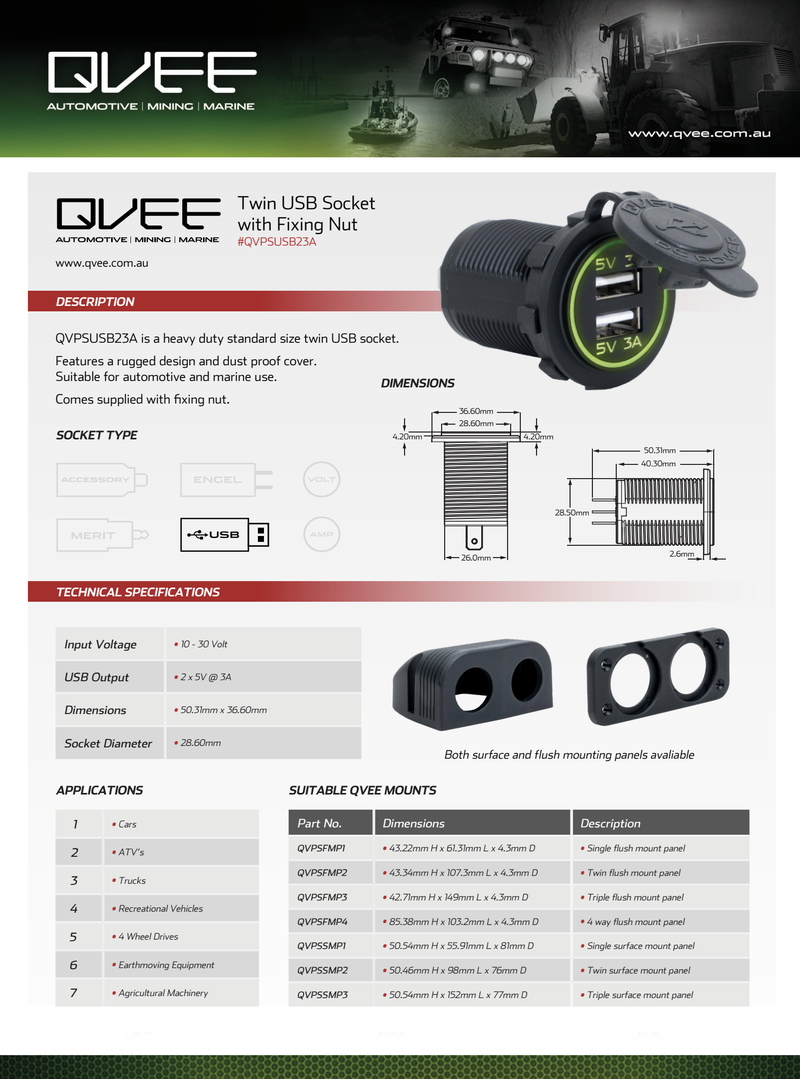 New Double USB Power Socket With Cover - QVPSUSB23A